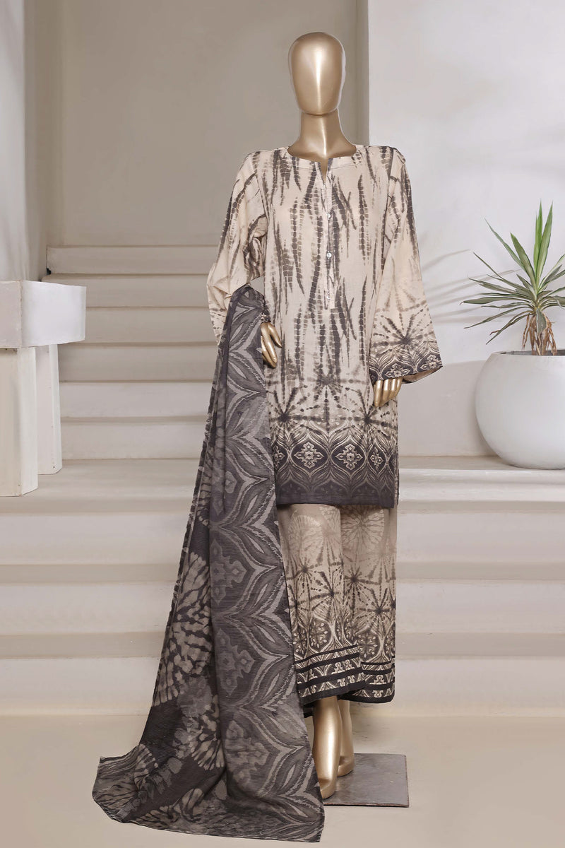 Cotton | Cambric - Ready to wear printed 3piece in tie & Dye Style - Light Brown