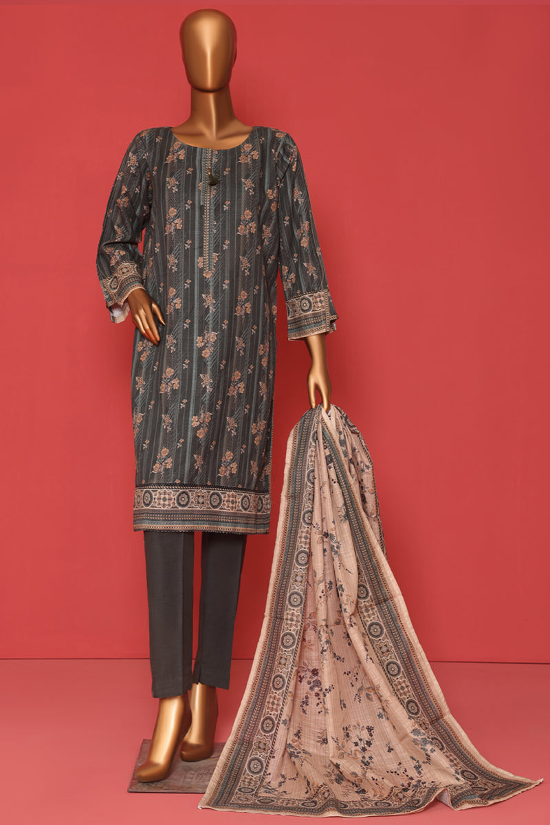 Khaddar - Stitched printed 3piece ready to wear - Dark Green