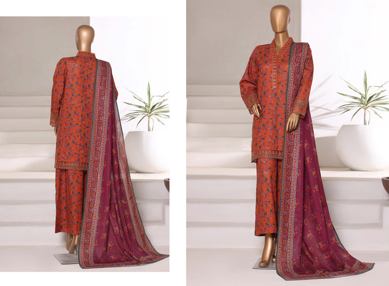 Khaddar - Embroidered 3piece collection with Lace work - Mustard