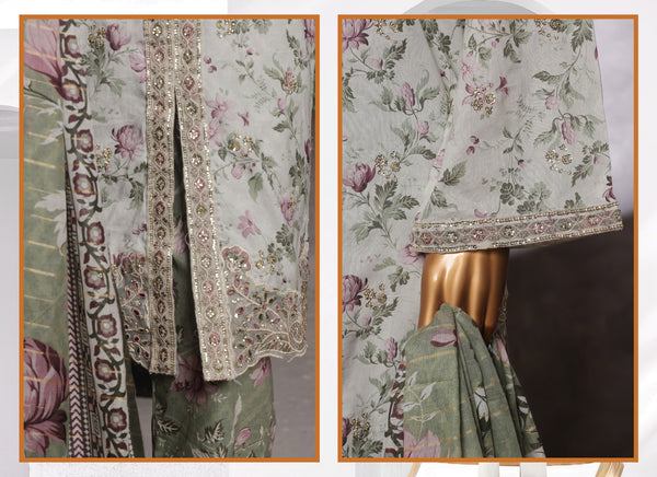 Lawn - Stitched Embroidered 3piece with Lace work - Green