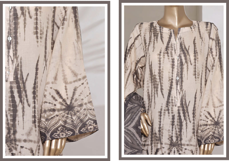 Cotton | Cambric - Ready to wear printed 3piece in tie & Dye Style - Light Brown
