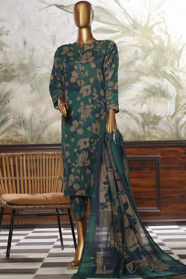 Khaddar - Stitched printed 3piece ready to wear - Green