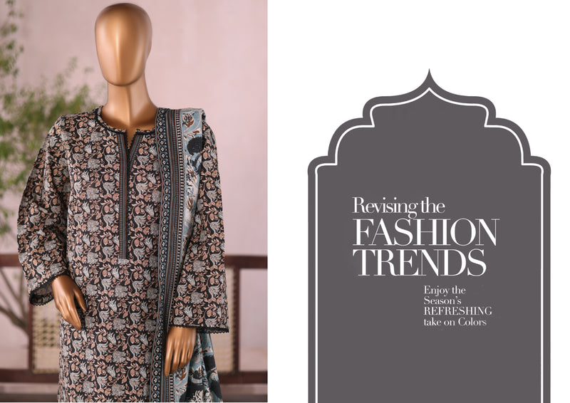 Khaddar - Stitched  printed 3piece with Lace work  - Black & Blue