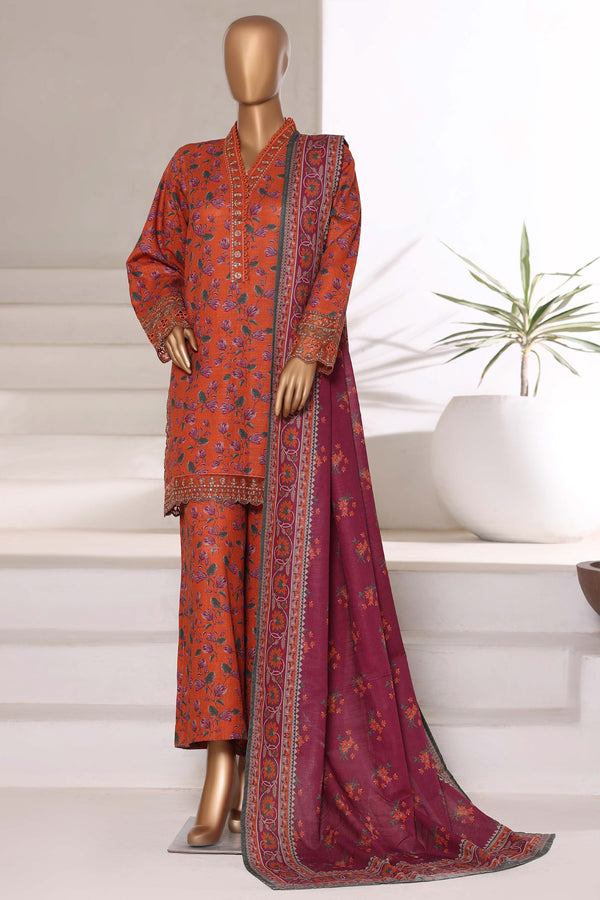 Khaddar - Embroidered 3piece collection with Lace work - Mustard