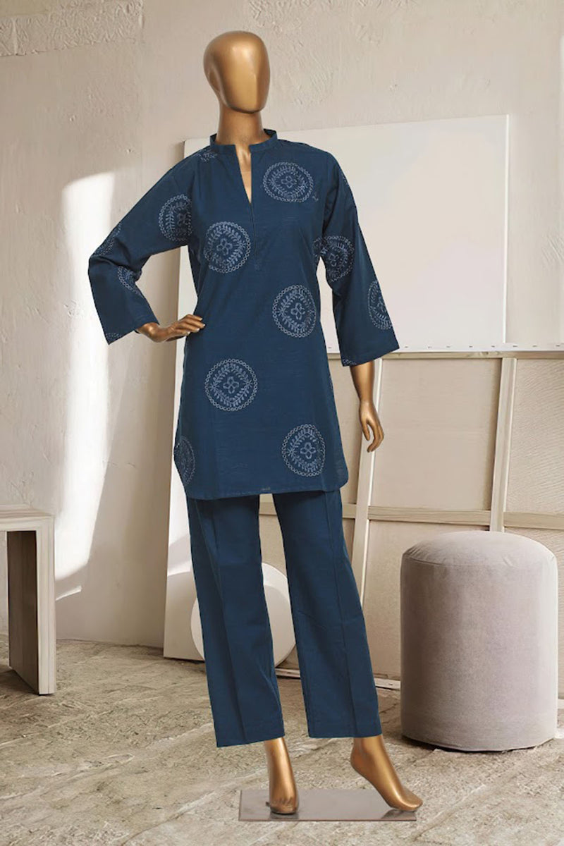 Khaddar Chikan-Kari Co-ords - Stitched kurti & trouser with schiffli work - Zink