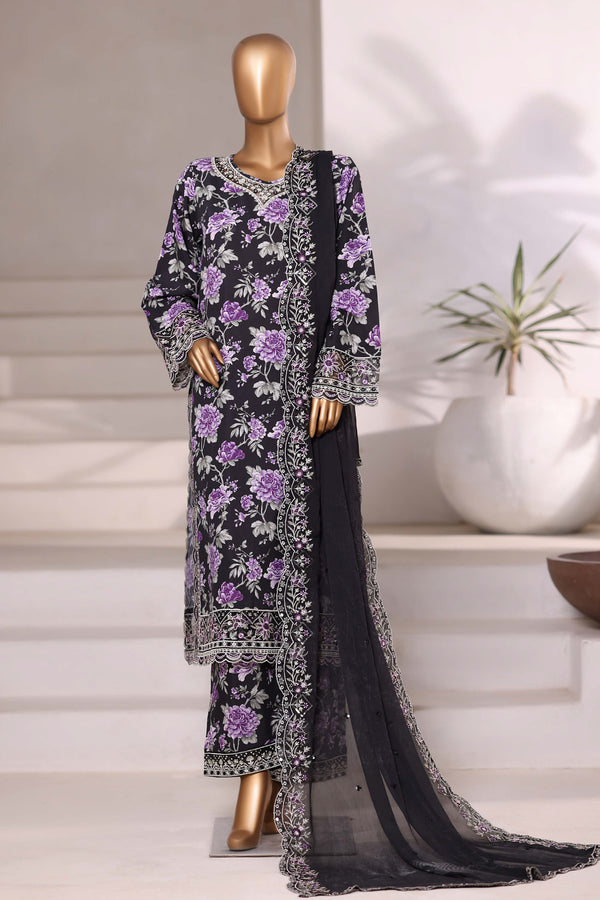 Luxury viscose - Stitched Embroidered 3piece with Chiffon embroidered Dupatta - Black