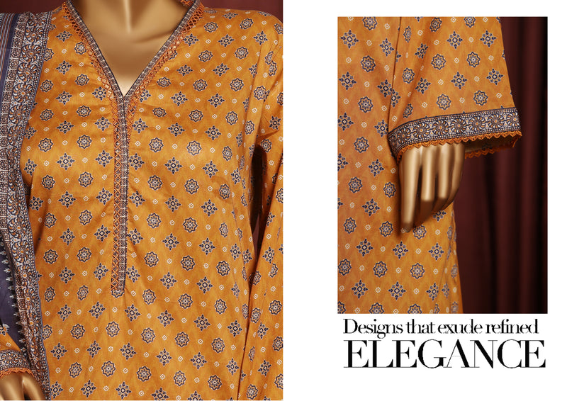 Lawn - Stitched printed 3piece with Farshi Shalwar - Yellow