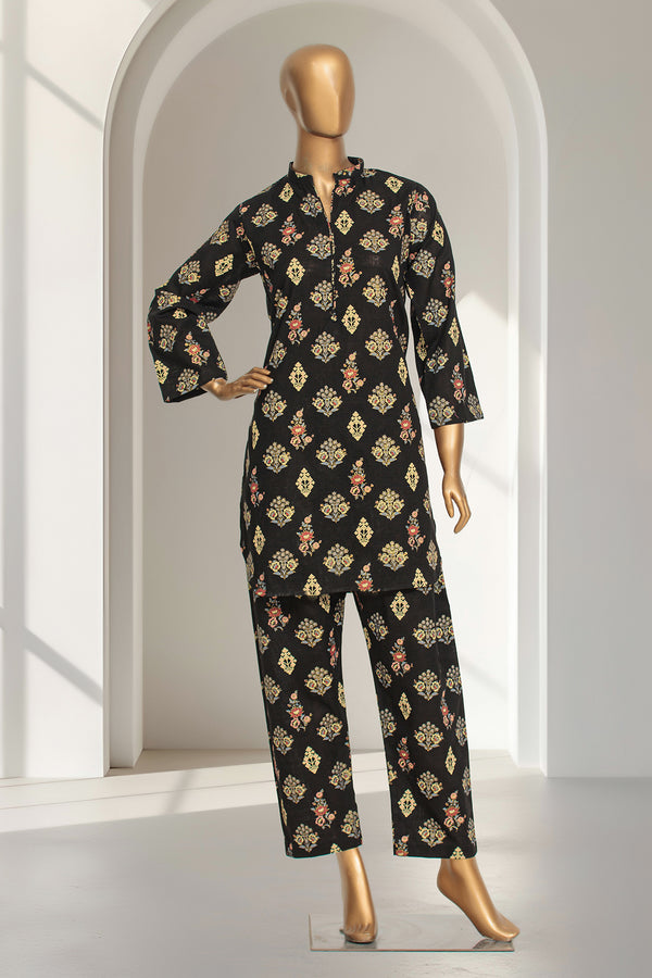 Khaddar - Stitched Gold Printed Co-ords with Glitter work - Black