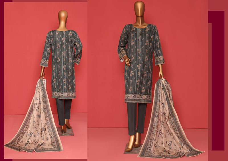 Khaddar - Stitched printed 3piece ready to wear - Dark Green