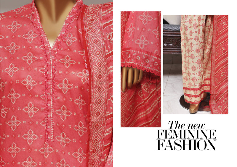 Lawn - Stitched printed 3piece with Farshi Shalwar - Pink