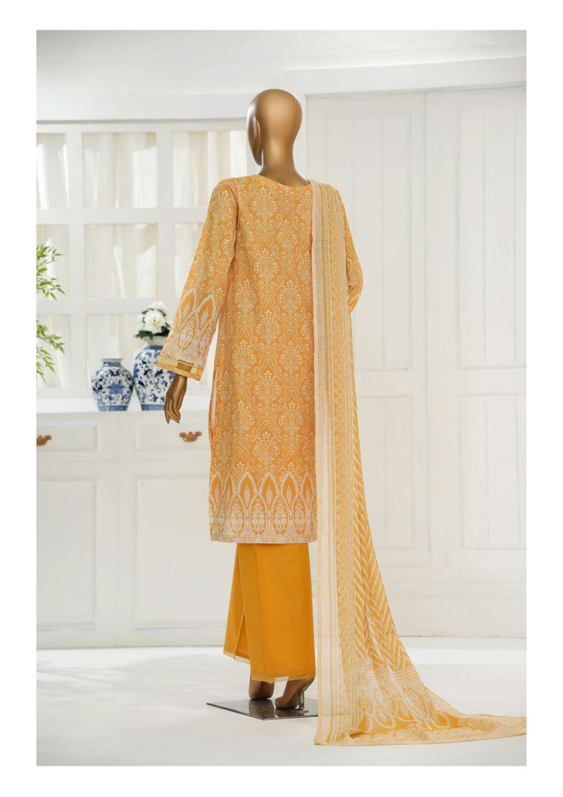 Cambric Chikankari - Stitched Embroidered 3piece with Lace work - Mustard