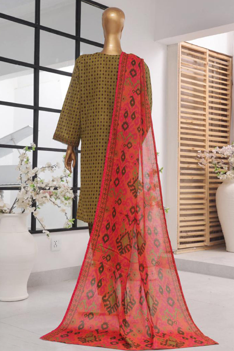 Lawn - Stitched Printed 3piece with Lace work - Green