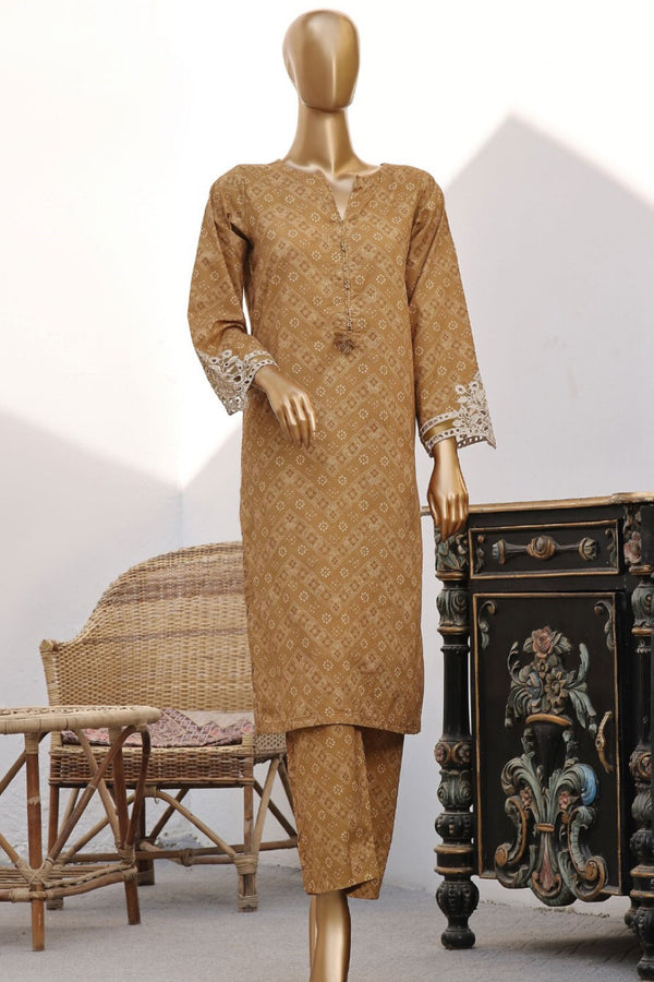 Lawn Co-ords - Stitched Printed Kurti & Trouser with Embroidered Cutwork on Sleeves - Dhani