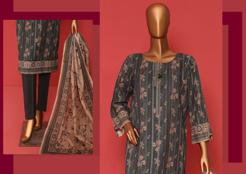 Khaddar - Stitched printed 3piece ready to wear - Dark Green