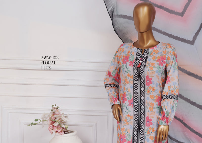 Lawn - Stitched printed 3 piece with chiffon dupatta - Floral Hues