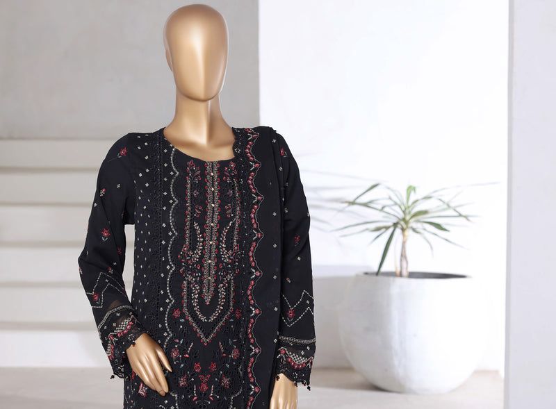 Chiffon - Stitched Formal Embroidered 3piece with Hand work - Black
