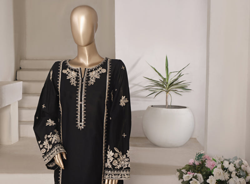 Cotton | Cambric - Embroidered ready to wear Co-Ords - Black