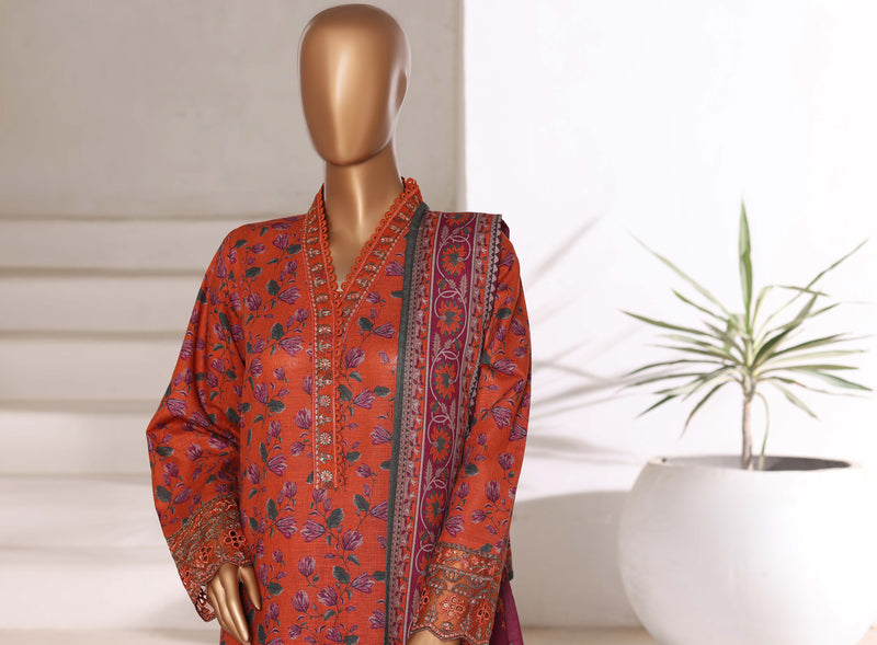 Khaddar - Embroidered 3piece collection with Lace work - Mustard