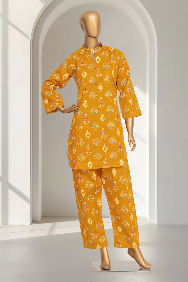 Khaddar - Stitched Gold Printed Co-ords with Glitter work - Yellow