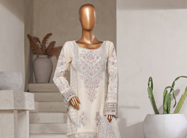 Organza - Stitched Embroidered 3piece with Hand work - White