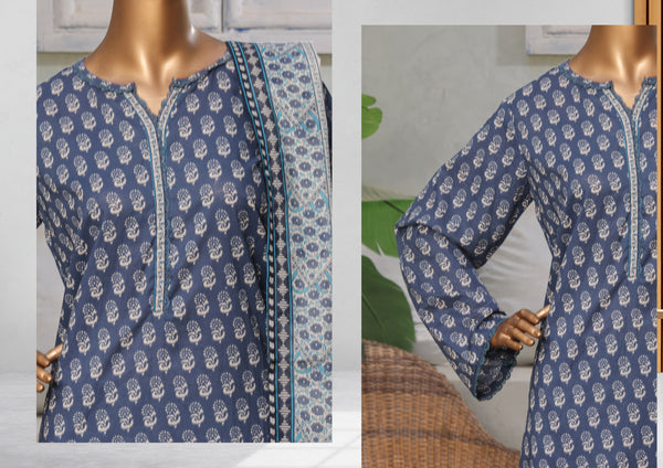 Lawn - Stitched printed 3piece with Lace work - Blue