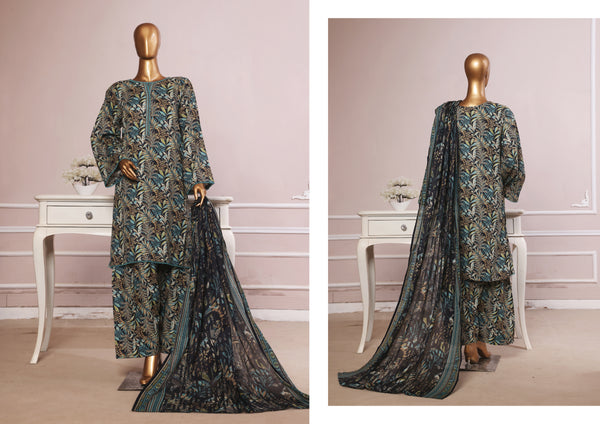 Lawn - Stitched printed 3piece with Farshi Shalwar - Green