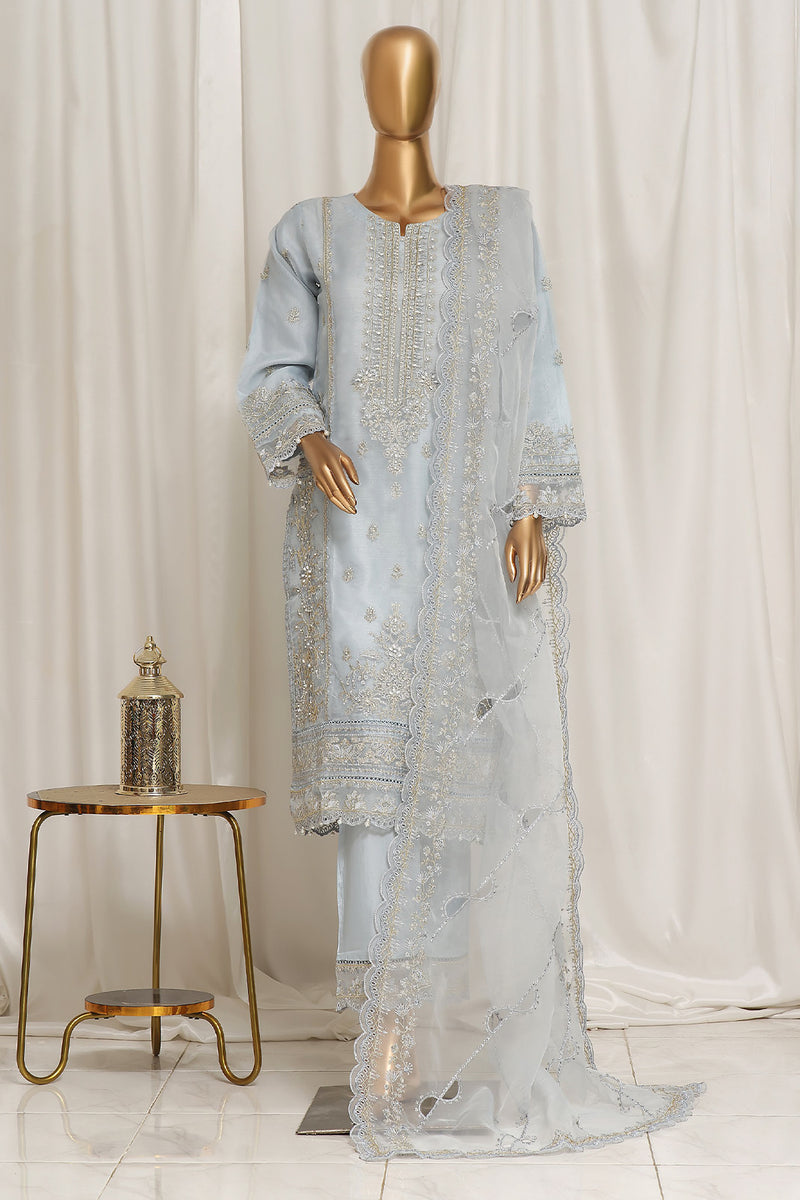 Organza - Stitched Formal 3piece with Embroidered - Light Blue