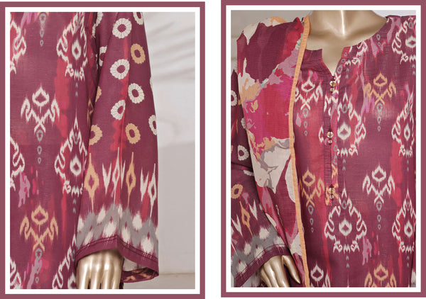 Cotton | Cambric - Ready to wear printed 3piece in tie & Dye Style - Dark maroon
