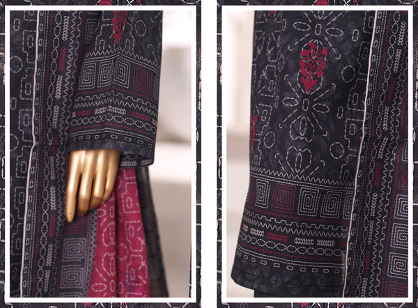 Khaddar - Stitched printed 3piece with Lace work - Black