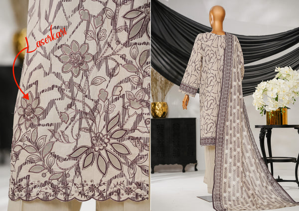 Cotton | Cambric - Stitched Embroidered 3piece with Lace work - White