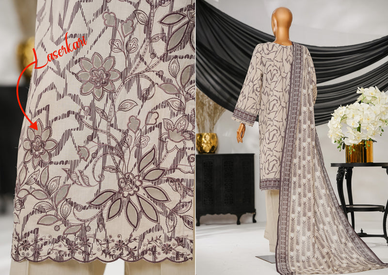 Cotton | Cambric - Stitched Embroidered 3piece with Lace work - White