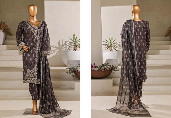 Lawn - Stitched Embroidered Chikankari 3piece with Lace work - Black