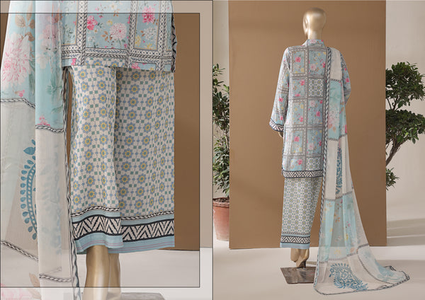 Cambric | Cotton - Stitched printed 3piece with Bamber chiffon Dupatta - Floral Window