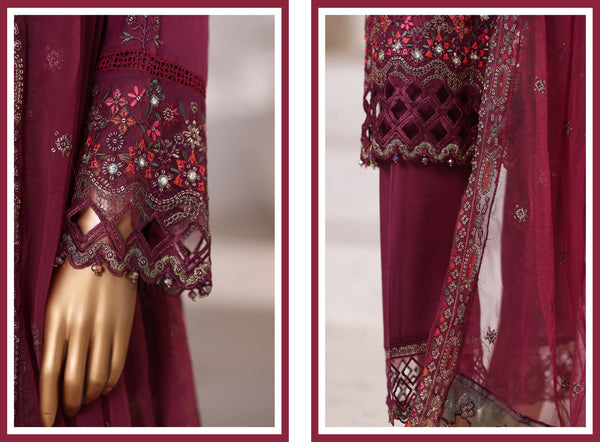 Organza - Stitched Embroidered 3piece with Hand work - Falsa