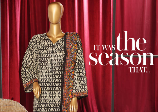Khaddar - Stitched Printed  3piece with lace work - Skin