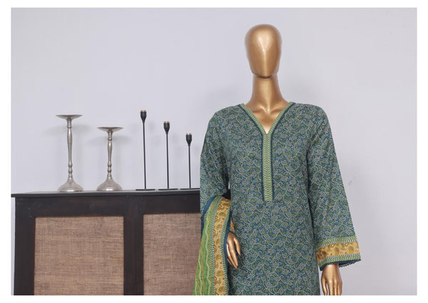 Lawn - Stitched Printed 3piece with Lace work - Green