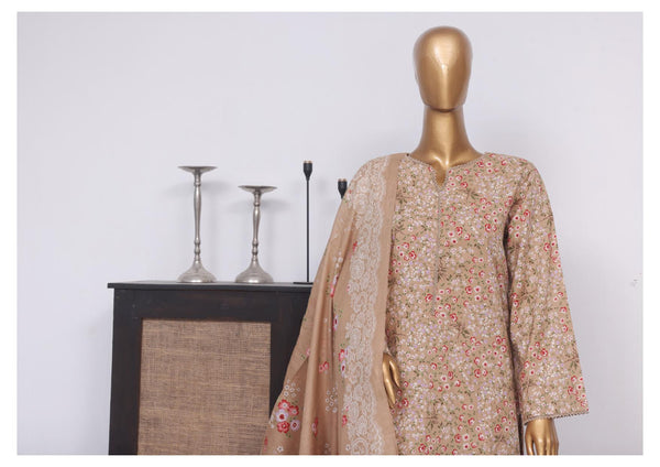 Lawn - Stitched Printed 3piece with Lace work - Skin