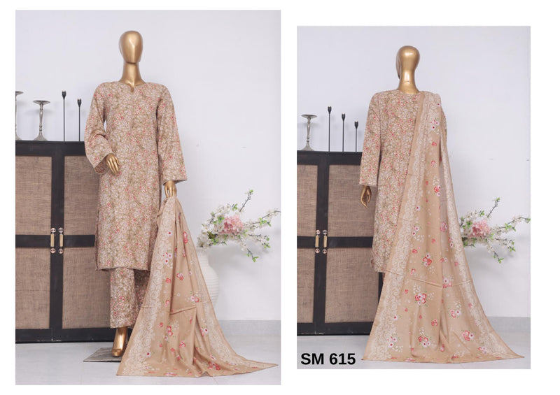 Lawn - Stitched Printed 3piece with Lace work - Skin