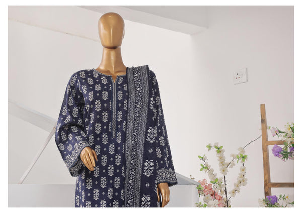 Lawn - Stitched Printed 3piece with Lace work - Blue