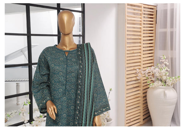 Lawn - Stitched Printed 3piece with Lace work - Green