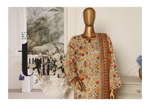 Lawn - Stitched Printed 3piece with Lace work - Skin