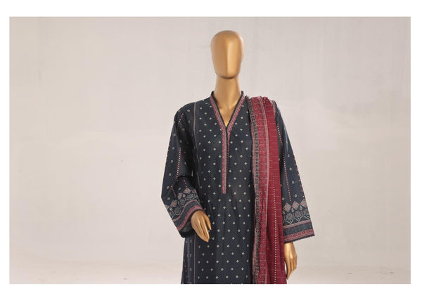 Lawn - Stitched Printed 3piece with Lace work - Blue