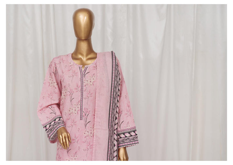 Lawn - Stitched Printed 3piece with Lace work - Light Pink