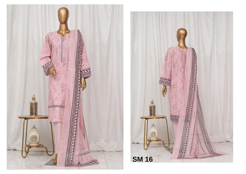 Lawn - Stitched Printed 3piece with Lace work - Light Pink