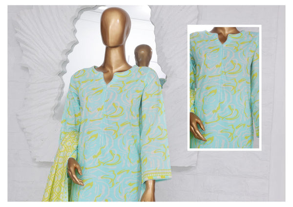 Lawn - Stitched Printed 3piece with Lace work - Blue