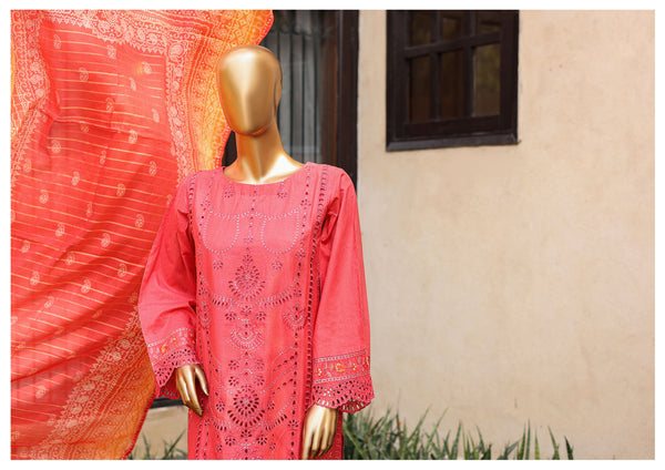 Festive Lawn - Stitched Embroidered 3piece with Printed Lawn Dupatta - Peach