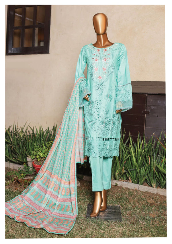 Festive Lawn - Stitched Embroidered 3piece with Printed Lawn Dupatta - Ferozi
