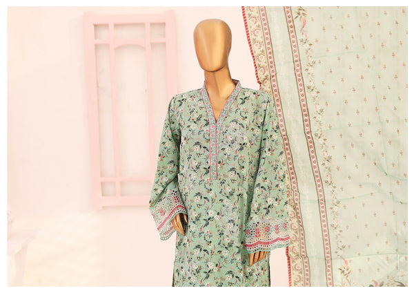 Lawn Kari - Stitched Embroidered 3piece With Schiffli work & Cut work  - C.Green