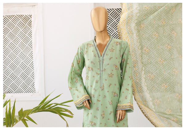 Lawn - Stitched Printed 3piece with Lace work - Pista