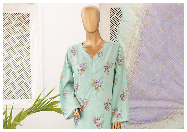Lawn - Stitched Printed 3piece with Lace work - Sea Green